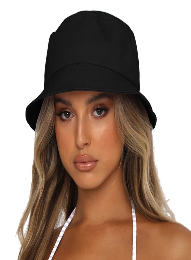 Sydbecs Bucket Hat for Women Men, Reversible Cotton Summer Sun Beach Cap Solid Color Style (Black) - Image 1